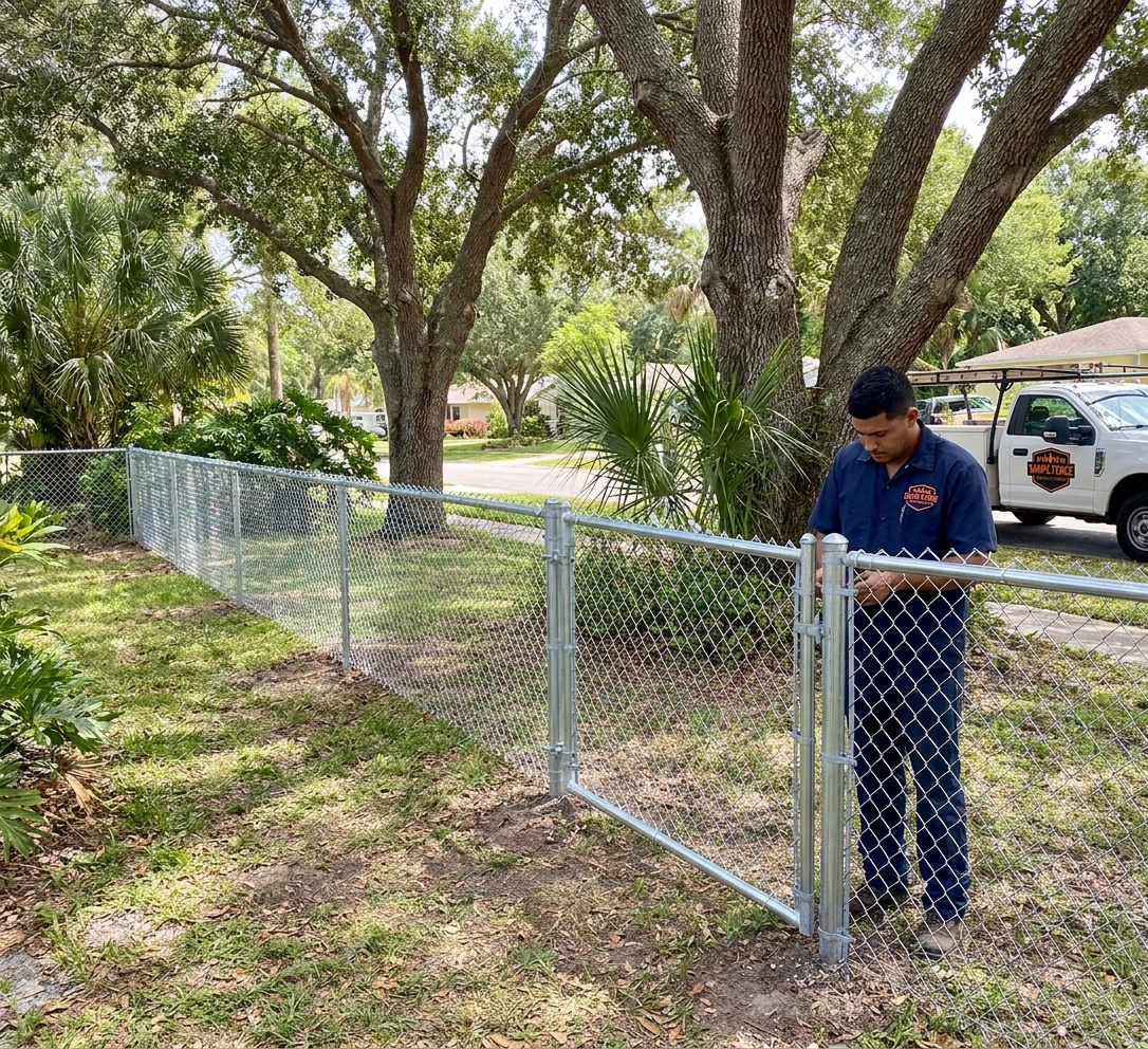 Galvanized chain link fence installed in a Tampa yard
