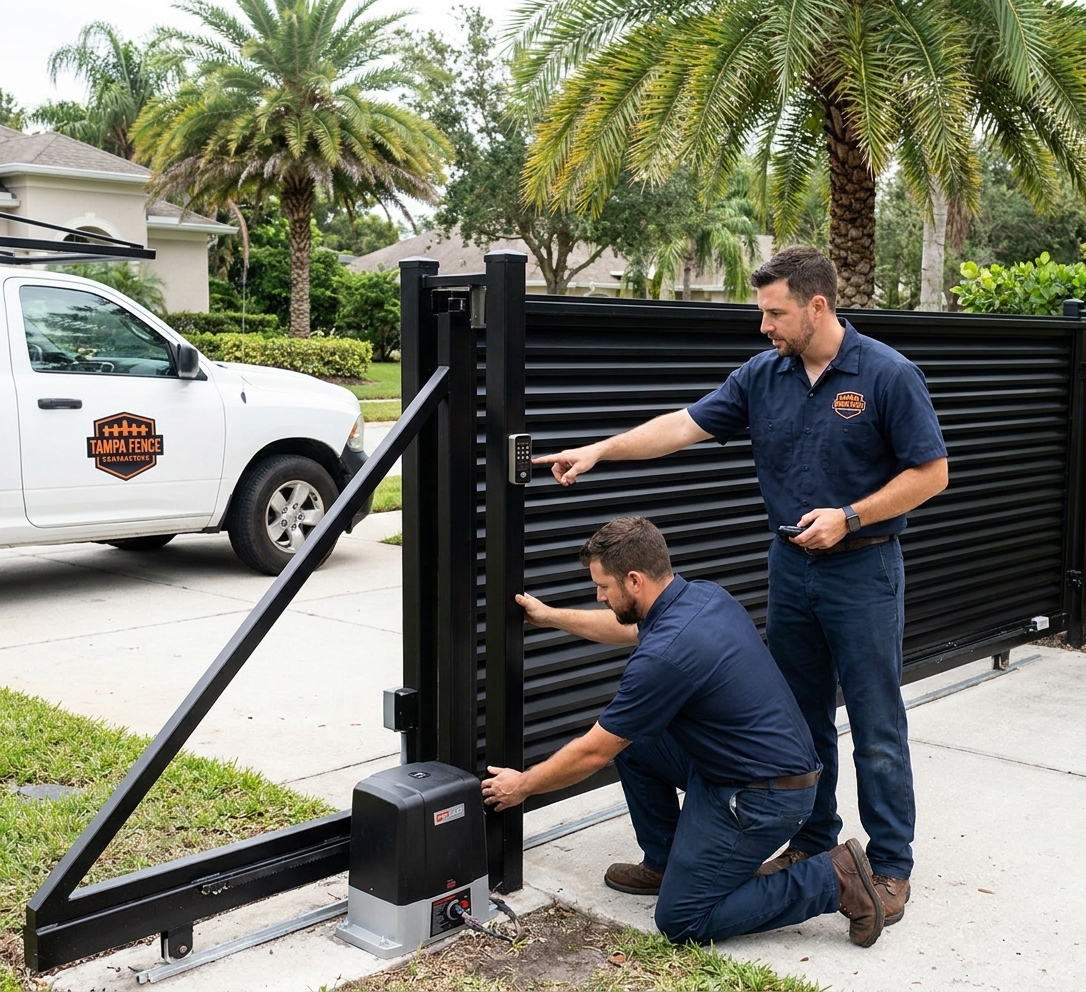 Automated driveway gate installed by Tampa Fence Contractors